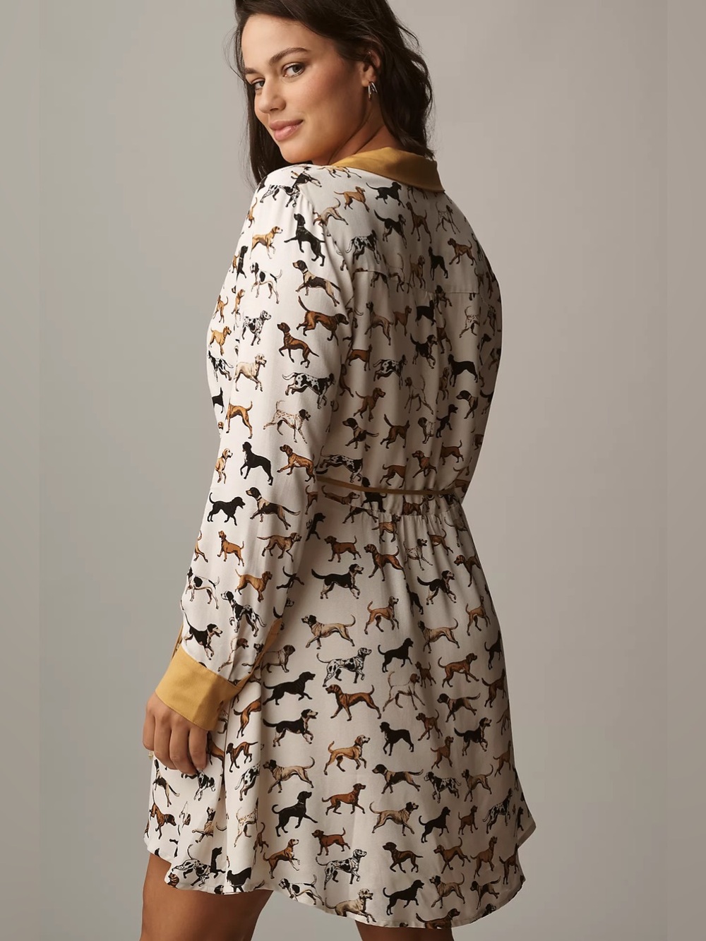 Maeve Long-Sleeve Printed Wrap Mini Shirt Dress Size L - Picture 7 of 14